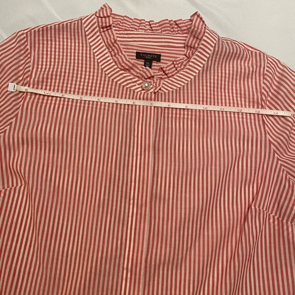 Talbots | Heathered Red & White Striped Hidden Placket Button Down Shirt MP - Picture 9 of 14